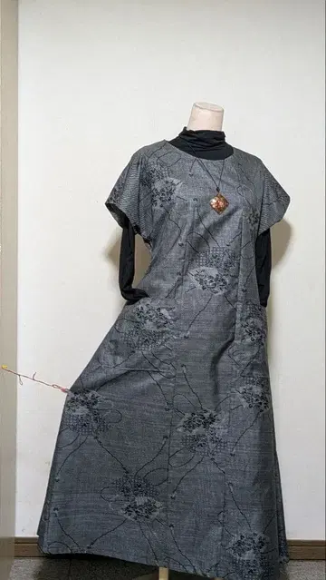 오시마 카스리 기모노 리메이크 롱 원피스 A 11