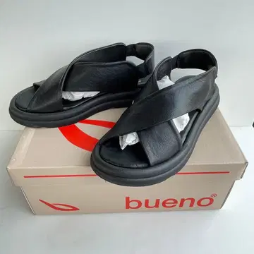 미사용급 BUENO 부에노 크로스 벨트 샌들 가죽 블랙 23cm