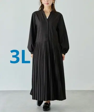 라비앙제 플리츠 절개 원피스 블랙 3L