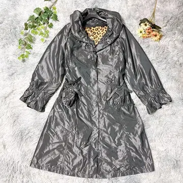 Super Beauty 42 롱 코트 레오파드 무늬 안감 광택