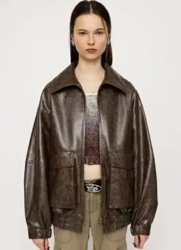 FAUX LEATHER ZIP UP 블루종