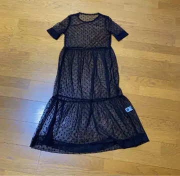 시스루 도트 무늬 블랙 원피스 반팔