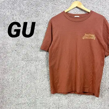 3343 지유 GU 반팔 티셔츠 상의 M 브라운 로고 봄/여름