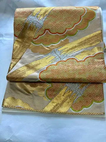 골드 컬러 구름 나무 무늬 후쿠로 오비