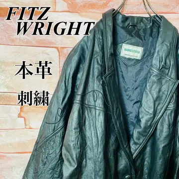 [00s 구제 의류] 천연 가죽 자켓 자수 남성용 L 블랙 Y2K