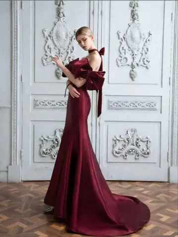 버건디 새틴 컬러 드레스