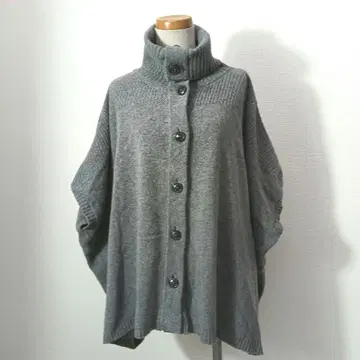 쿠미쿄쿠 니트 가디건 판초 스타일 그레이 온워드 하이넥 M