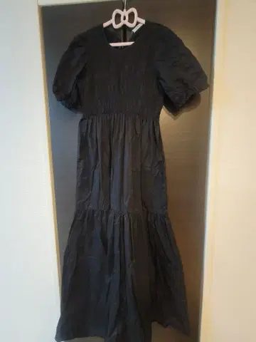 블랙 반팔 티어드 롱 원피스 M