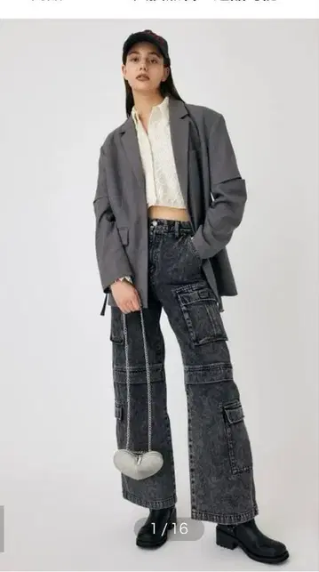 마우지 데님 로우라이즈 카고 스트레이트