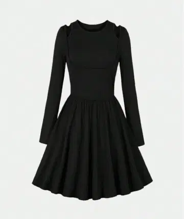 블랙 A라인 미니 원피스 긴팔