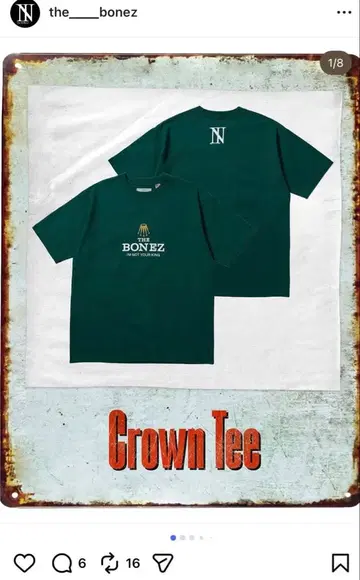 THE BONEZ Crown Tee 다크 그린 XXL