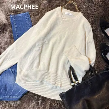 새상품급*맥피 캐시미어 울 니트 블루 스웨터 크루넥 화이트