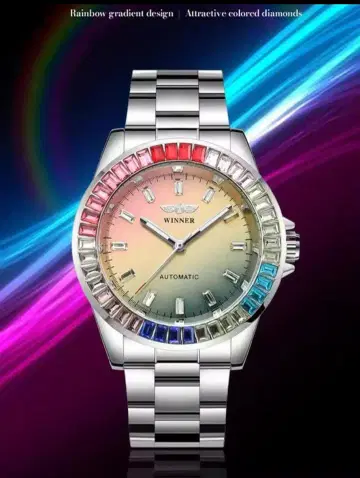 WINNER 자동 와인딩 손목시계 레인보우 그라데이션