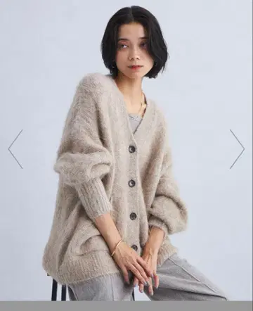 green label relaxing 알파카 샤기 V넥 가디건