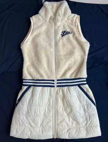 FILA 휠라 * 크림색 귀여운 복슬복슬 퍼 x 다운 원피스 L