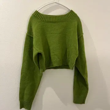 EVRIS 그린 크롭 니트 스웨터