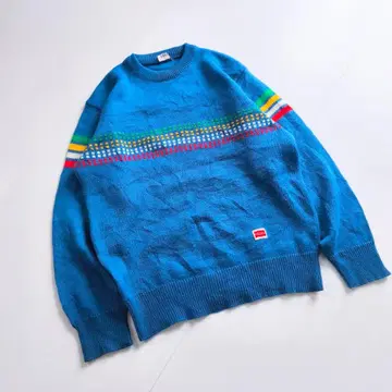 80s 90s 빈티지 Hanes 꽃무늬 니트 블루 SV13