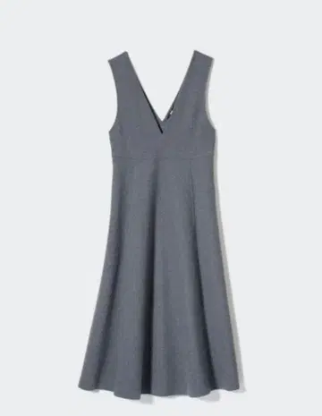 유니클로 브러쉬드 저지 오버롤 스커트 라이트 그레이 V넥