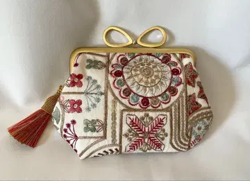 인도 자수 목옥 모자 가마구치 미니 지갑