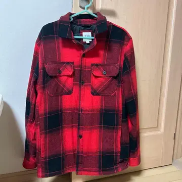 레드 블랙 체크 무늬 플란넬 자켓