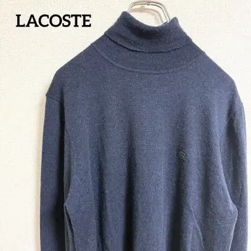 라코스테 긴팔 니트 스웨터 M 사이즈 하이넥 울 네이비 자수 악어 로고