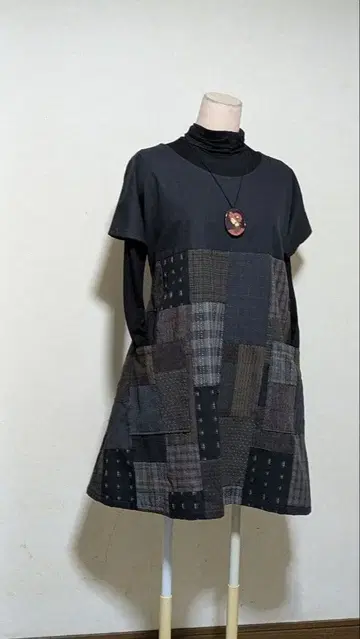 선염 원단 패치워크풍 튜닉 원피스 A 17