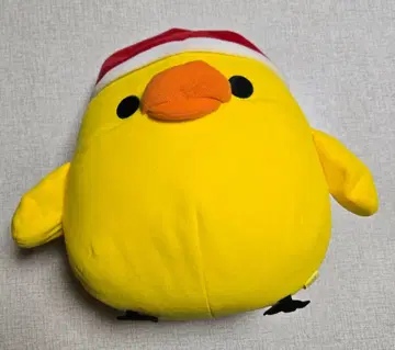 키이로이토리 산타 모자의 옐로우 컬러 봉제 인형 리락쿠마 캐릭터