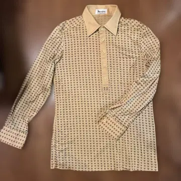 빈티지 Maxson 기하학 패턴 베이지 긴팔 셔츠 쇼와 레트로