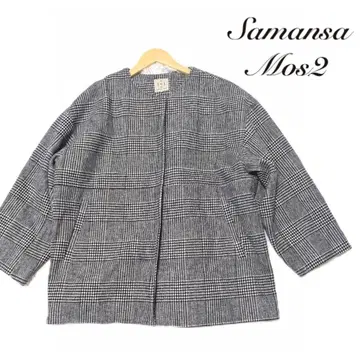 사만사 모스2 노카라 글렌체크 코트 자켓