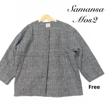 사만사 모스2 노카라 글렌체크 코트 자켓