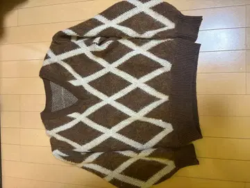 60s 70s 모헤어 니트 모헤어 V넥 짧은 기장 아가일 긴 털