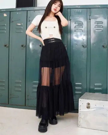 [인기] 다리치 도킹 튤 롱 스커트 Darich 블랙