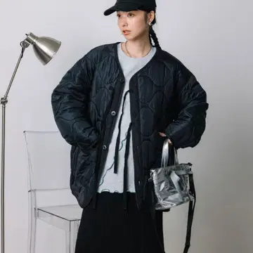 FREAK'S STORE 퀼팅 밀리터리 코트 리본