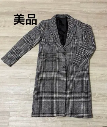새상품급 체스터 코트 체크 코트 그레이