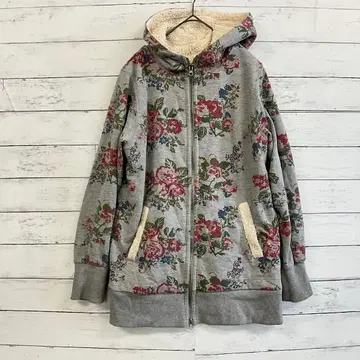 LIVE IN COMFORT 꽃무늬 보아 안감 후드티 L 겨울 체형 커버
