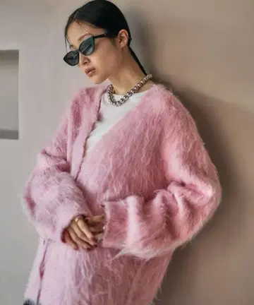 5게이지 샤기 V넥 가디건