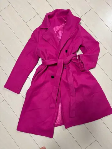 핑크 체스터 코트 허리 벨트 포함