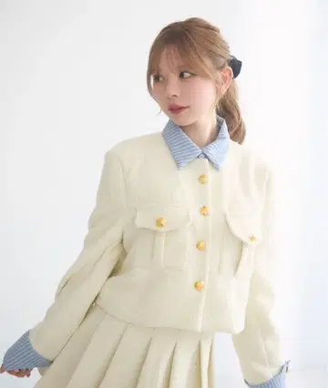 titty&co. 트위드 자켓 & 플리츠 스커트 셋업 화이트