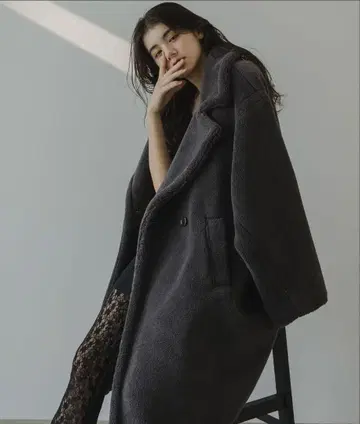 rectangle 테디베어 코트 다크 그레이 롱 코트