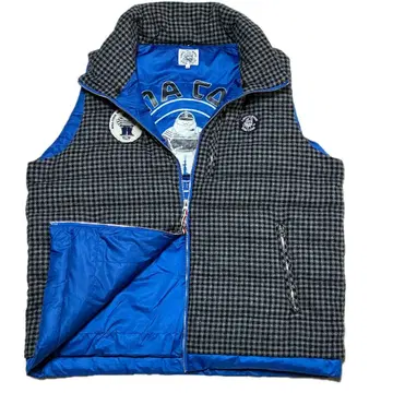 LL 사이즈 시나코바 선장 로고 와펜 하운드투스 패턴 다운 베스트