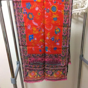 미사용 ETRO 에트로 빨간색 스톨 실크 울