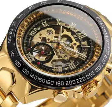 골드 스켈레톤 자동 와인딩 손목시계 30m 방수