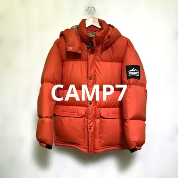 CAMP7 후드 부착 오렌지 프리미엄 구스 다운 자켓 남성용 M