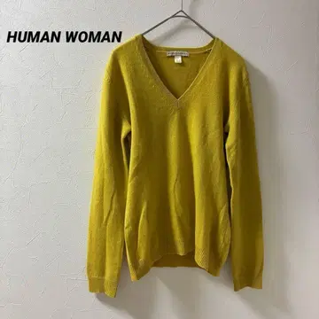 휴먼 우먼 머스타드 V넥 긴팔 니트 캐시미어 혼방 S