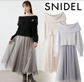 SNIDEL 오프숄더 니트 풀오버 & 샤샤 스커트 세트