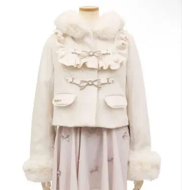 LIZLISA 리즈리사 비쥬 리본 숏 후드 코트 화이트 하자품