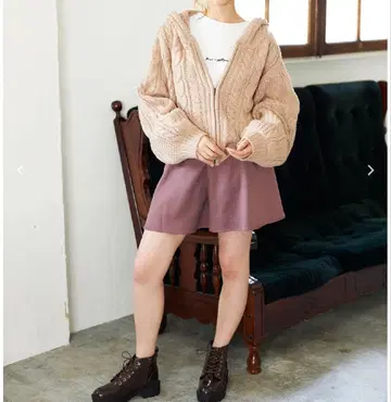 후드 부착 케이블 짜임 니트