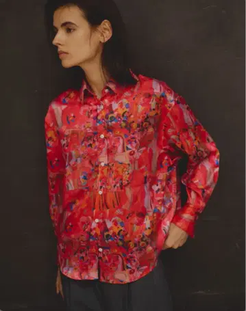 HERALBONY 새틴 셔츠 블라우스 [ 사과 부케 ]