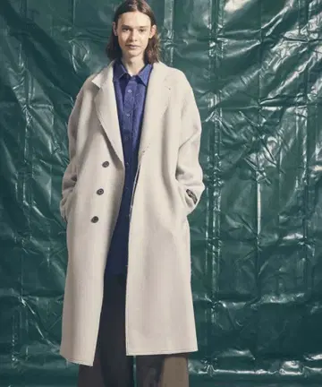 울 프라임 오버 컷오프 스티치 세미 더블 체스터 코트