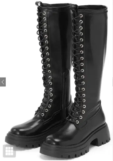 GRL 블랙 통굽 레이스업 롱 부츠